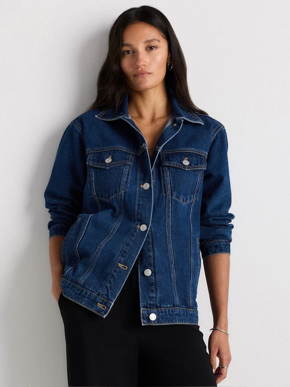 Quince 100% Cotton Oversize Dark Indigo Blue Denim Jacket Size M